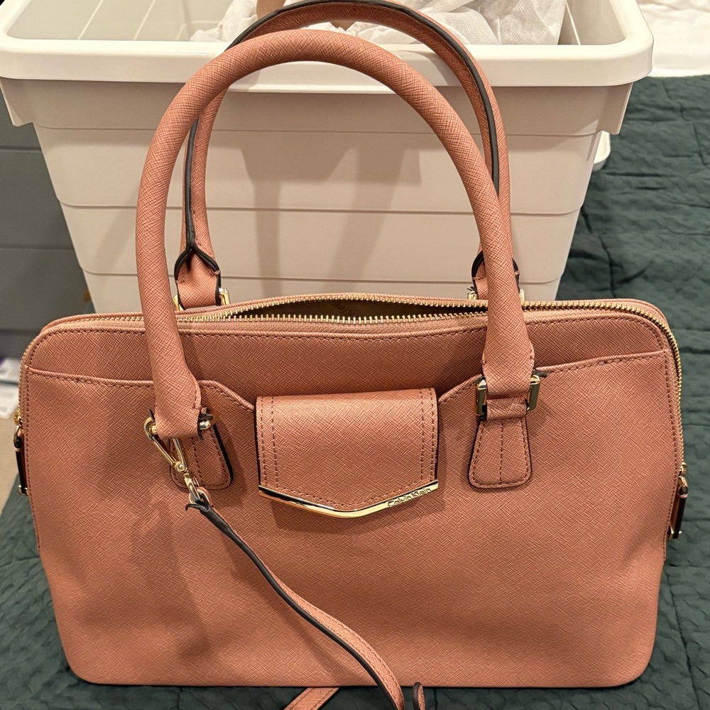 Calvin Klein "On My Corner" Saffiano Leather Satchel bag